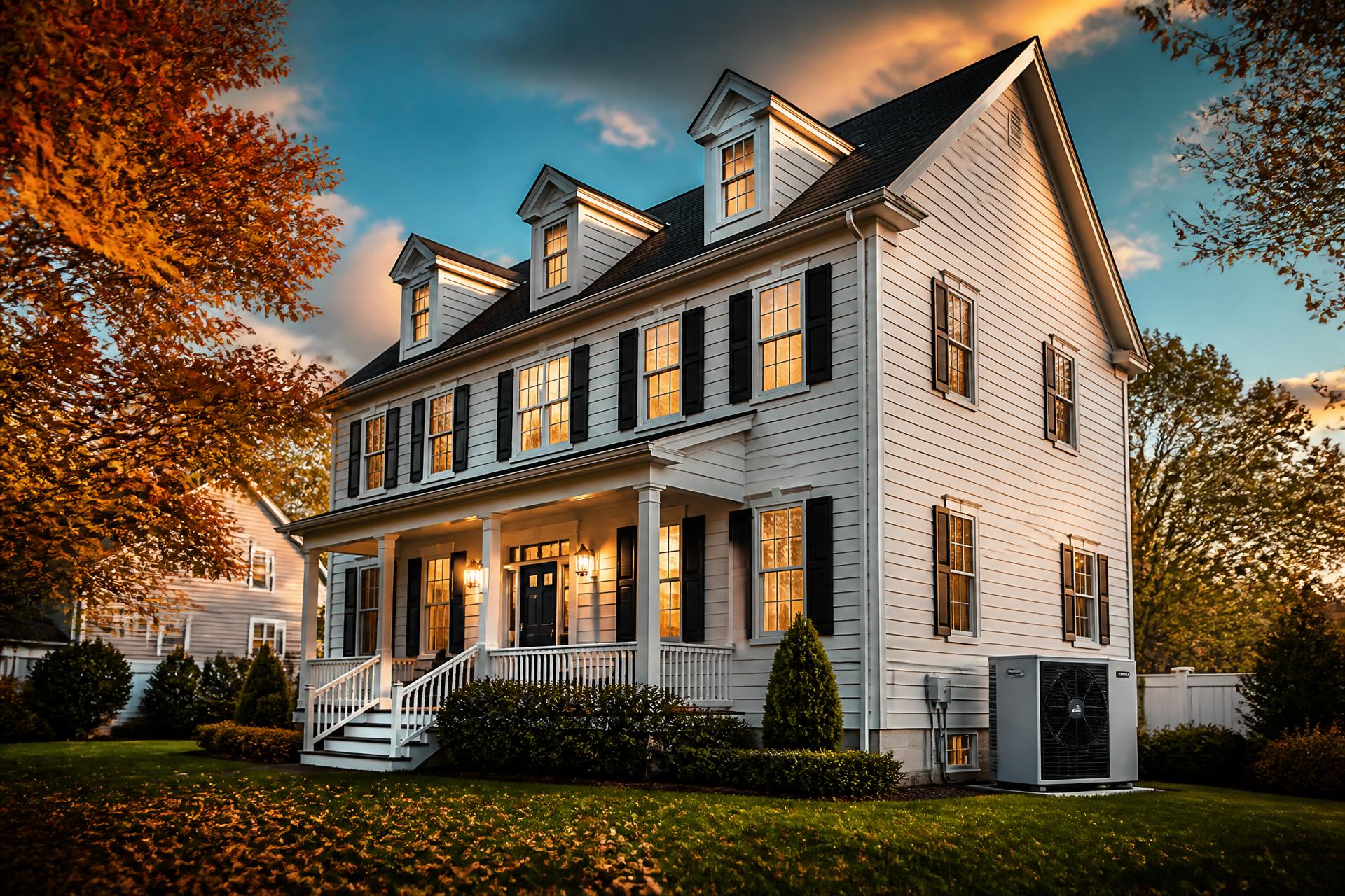 Modern New England colonial home with a high-efficiency heat pump